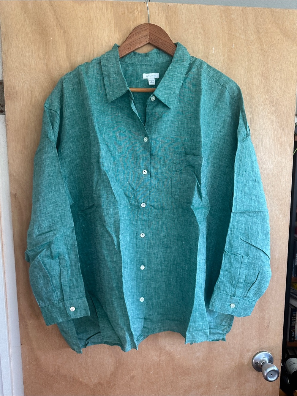 J. Jill Teal Button-Down Linen Shirt
